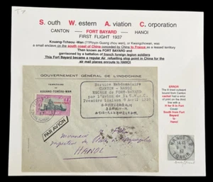 1937 Kwangchowan China Indochina First Flight Cover, Fort Bayard to Hanoi, BIQ8 - Picture 1 of 3