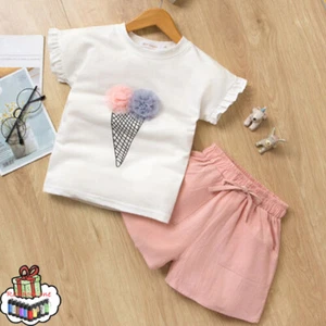 Toddler Kids Baby Girls Outfits Clothes Print Flower T-Shirt+Bowknot Shorts Set - Picture 1 of 14