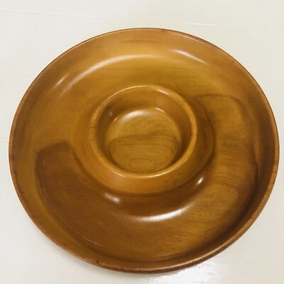 Vintage Hand Turned TIMBER Serving Plate Dish Solid Wood Chip N Dip Ex Condition - Image 1 of 4
