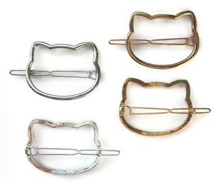 Kitty hair clips for girls, 4 metal cat barrettes for children, gold and silver - Picture 1 of 3