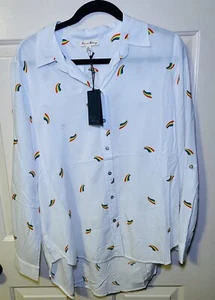 Jane & Delancey Rainbow White Button Down, M - Picture 1 of 2