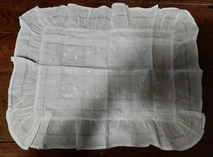 Housse d'oreiller de berceau ou coussin ancien linon blanc 28 X 43 cm - Imagen 1 de 5
