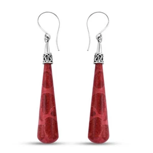 925 Sterling Silver Red Coral Drop Dangle Earrings for Women Boho Jewelry ShopLC - Picture 1 of 12