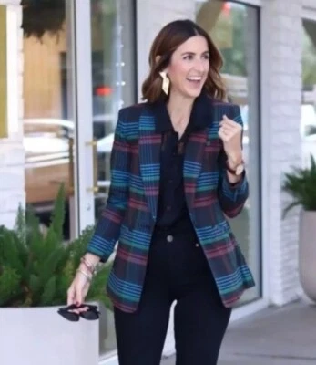 CAbi Holiday One Button Plaid Lapel Collar Blazer Jacket Style 3850 Sz XS - Imagem 1 de 4
