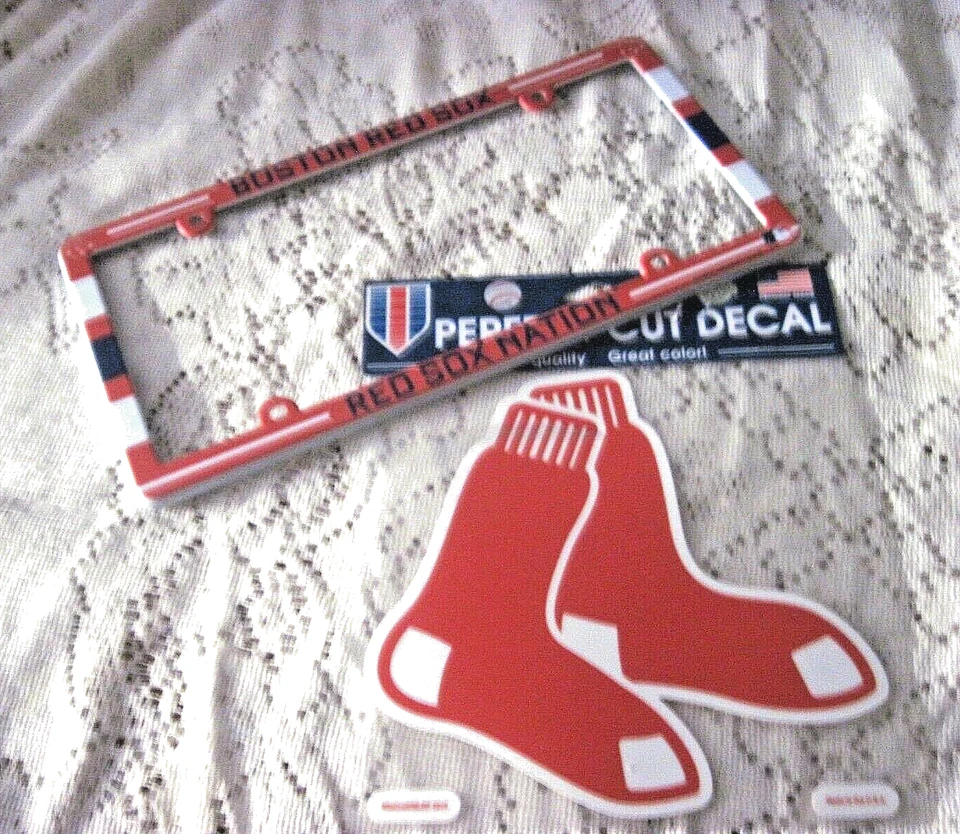 BOSTON RED SOX PRIDE DEAL- PLASTIC 6" X 12" SLIM FRAME / 8"DIE CUT  DECAL NEW - Image 1 of 1