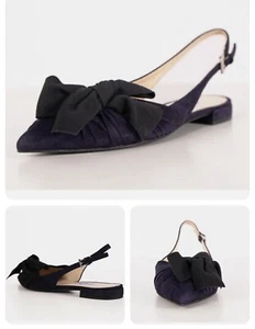 NIB US7 37.5 Retail $940 PRADA Blue Suede Leather Point Toe Sling-backs with Bow - Picture 1 of 10