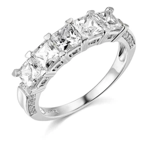 3 Ct Princess Cut Real 14K White Gold Created Diamond Wedding Bridal Band Ring - Picture 1 of 3