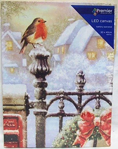 Premier Snowy Robin Scene Canvas 6 LEDs 40x30cm