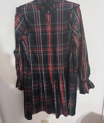 Vestido J Crew Stewart Tartán Cuadros Cinturón Volantes Mujer M Manga Larga Vacaciones Foto 1 de 4