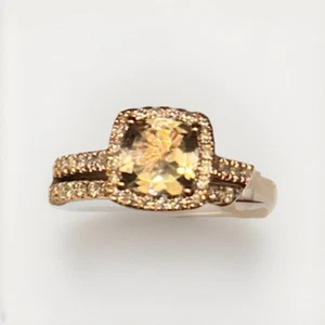 10K Gold 3/8 Ct Cushion Cut Morganite & Diamond Bridal Set Rings I2 clarity, H-I - Picture 1 of 11