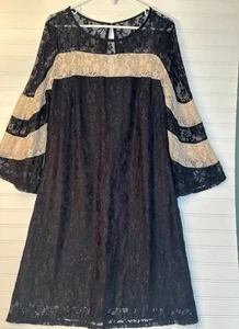 Vestido para mujer Gabby Skye talla 14 negro beige encaje manga campana forrado - Imagen 1 de 9