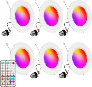 Einbauleuchten 5/6 Zoll, 6er Pack Farbwechsel LED Dosenleuchten für Decke, 13W - Bild 1 von 8