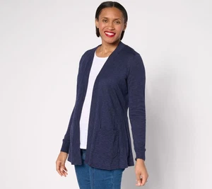 Denim & Co. Beach Petite Open Front Tunika Cardigan Pullover Navy M Neu - Bild 1 von 1