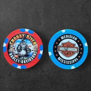 Harley-Davidson Poker Chips meridian Mississippi White Red Blue Lot Of 3 - Picture 1 of 2