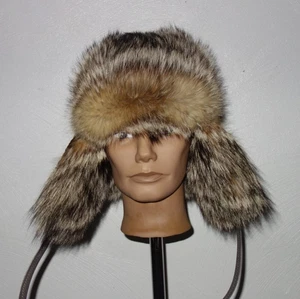 Coyot Pelzmütze Persianer Kappe Echtfell Mütze Kojote Fell Wintermütze Fox Hat - Bild 1 von 9