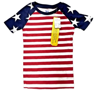 PJ Place Girls T-Shirt Size 6 American Flag Stars & Stripes Patriotic Tee - Picture 1 of 6
