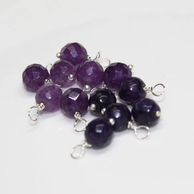 12pcs Purple Jade Dangle Charms 8mm – Silver Plated Wire Wrapped Beads - Image 1 of 4