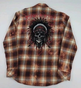 Affliction Totenkopf Indianer kariert Knopf Hemd Vintage Western Indianer Häuptling - Bild 1 von 6