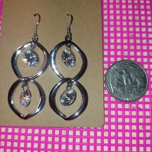 Women Earrings Silver/ Zirconia 3" - Picture 1 of 4