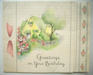 20's 30's Yellow cottage Birthday greeting card *B2  - Picture 1 of 3