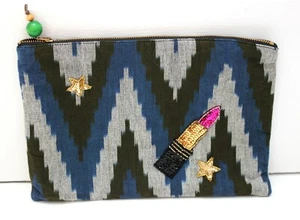 PATCH NYC Lipstick Star Sequin Canvas Zipper Makeup Cosmetic Bag Clutch -~ New  - Picture 1 of 7