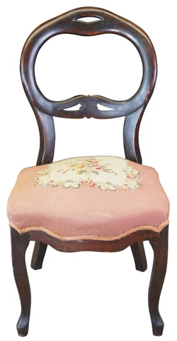 Antique Victorian Mahogany Balloon Back Floral Needlepoint Dining Side Chair 35" Cover