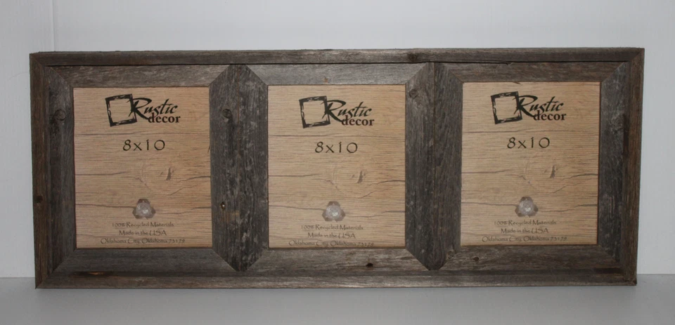 8x10-2.5" Wide Reclaimed Rustic Barn Wood Collage Photo Frame -  Holds 3 Photos - Image 1 of 2