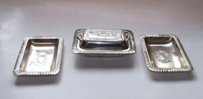 Plato Amerexware Plateado Caviar Hecho en Japón Ocupado Metal Mantequilla Pat Foto 1 de 2