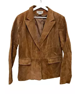 VTG Y2K BAGATELLE Womens brown Genuine Leather blazer Jacket Distressed SZ 16 - Picture 1 of 23