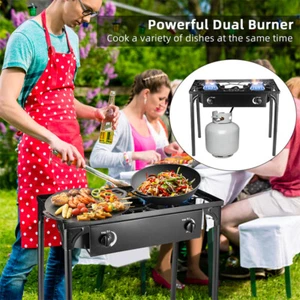 Outdoor 2 Burner Propane Stove Energy-Saving Gas Grill For Tailgating BBQ E2I5 - Picture 1 of 9