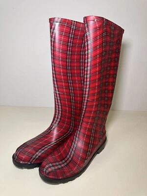 Botas de lluvia para mujer hechas en EE. UU. talla 10 rayas rojas Foto 1 de 4