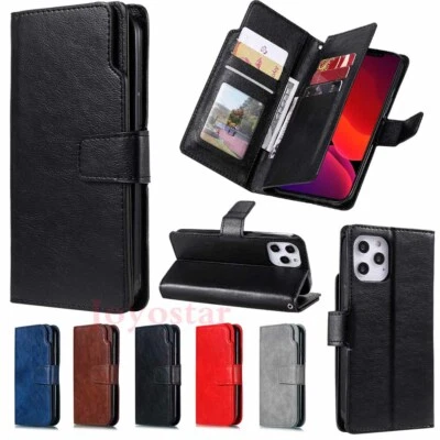 For iPhone 12 Pro Mini 11 XR SE 8 7 6s Flip Leather Wallet Card Stand Case Cover - Image 1 of 4