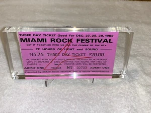 MIAMI ROCK FESTIVAL 1969 ORIGINAL 3 DAY TICKET STUB GRATEFUL DEAD Ephemera USA - Picture 1 of 9