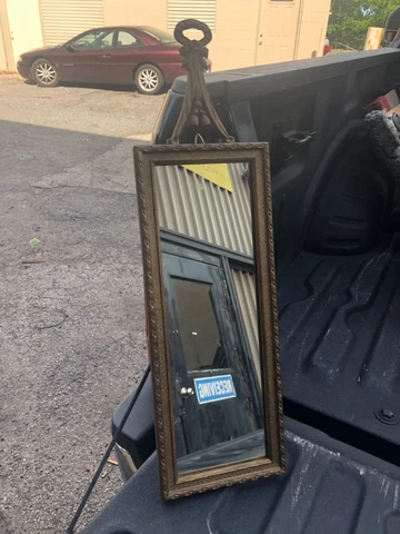 c1940 narrow wall mirror classic American design 26.5/8” EJS Mfg. 17.5/6” glass Cover