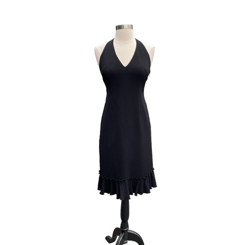 Abito Moschino economico e chic nero con spalline e orlo con volant taglia US 6