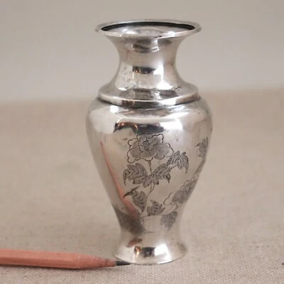 Jarrón crisantemo peonía grabado en plata china dinastía Qing flor de ley Foto 1 de 4