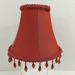 Cranberry Red Candelabra Bell Lamp Shade Beaded Fringe 5"h x 3" Top x 6" Bottom