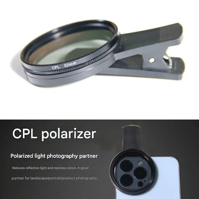 Clip-on 52mm CPL Filter Polarizing for Phone Universal Circular Polarizer Lens - Image 1 of 4