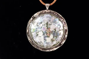 Noa Zuman, Ancient Roman Glass Medallion, 2"x2" in Size, 20" Leather Chain - Picture 1 of 2