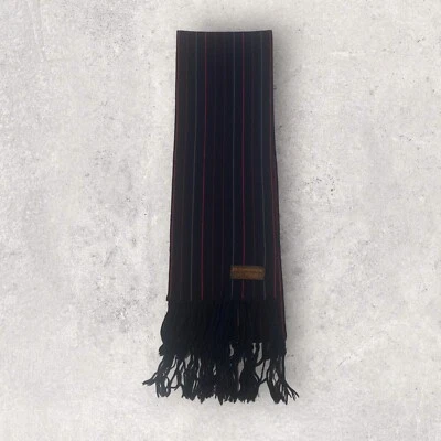 Vintage Yves Saint Laurent Wool Scarf YSL, 57” Blue W/Red & Gray Pinstripes - Image 1 of 4