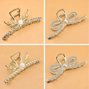 11,0 cm Damen Metall Haarkrallenspange goldfarben Strass Clip - Bild 1 von 11
