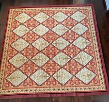 Wool Needlepoint Rug Carpet Flatweave Rug Geometric English Square 73" x 73"