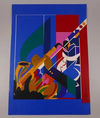 Romare Bearden Siebdruck  Jazz Alto-Saxophone Chalotte 1911 bunte Pop-Art 1980s - Bild 1 von 4