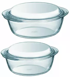 Casserole Storage Glass Dish Round 2 Pcs set 27cm-24cm Pyrex Cookware - Picture 1 of 6