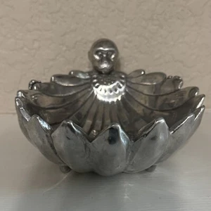 Arthur Court 2003 ALUMINUM MONKEY FLOWER LEAF Candy Nut Dish 6 1/2” - Picture 1 of 11