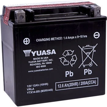 Yuasa Maintenance Free Motorcycle Battery YTX14-BS Suz BMW Yam Hon Kaw YUAM3RH4S Foto 1 de 1