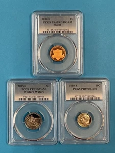 3 monete 1c/5c/10c PCGS PR69DCAM 2012S/2005S/1989S - Foto 1 di 4