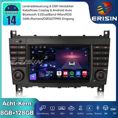 Qualcomm 8+128GB Android 14 Autoradio Navi für Mercedes C/G/CLC Klasse W203 W463 - Bild 1 von 4