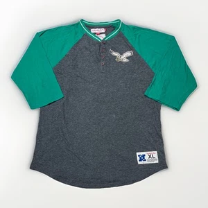 Philadelphia Eagles Mitchell & Ness 3/4 Sleeve Henley Gray Shirt Men’s Size XL - Picture 1 of 9