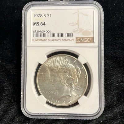 1928 S Peace Dollar NGC MS-64 Cool Toning!  Great Eye Appeal 10XXI25 - Image 1 of 4